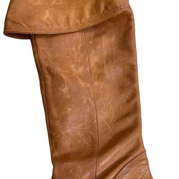 Brazilian over the knee chunky heel leather tan boots women’s 7 1/2 M - Picture 3 of 11
